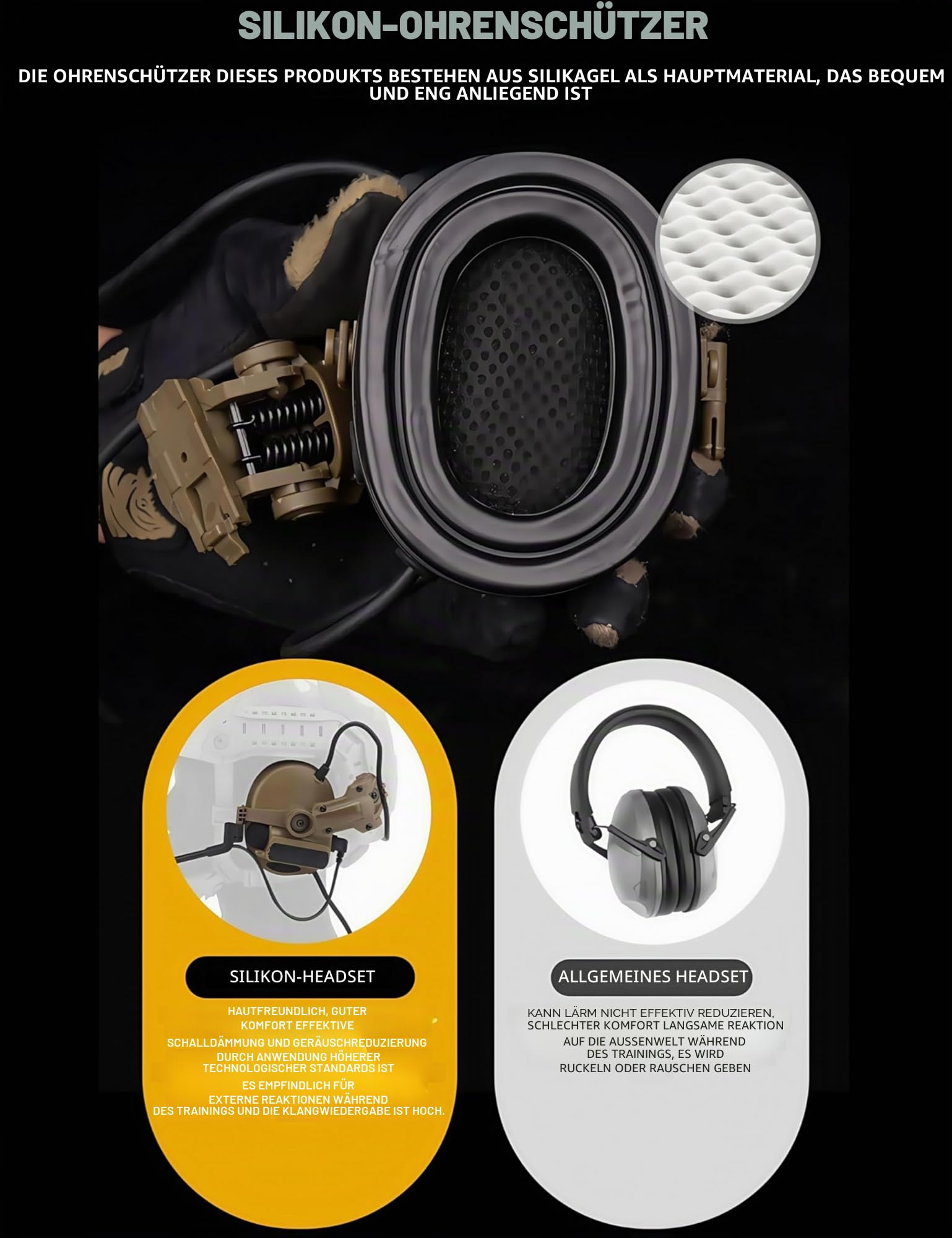 ACEXIER Taktisches Helm-Headset – Kommunikationskopfhörer mit Geräuschunterdrückung, umkehrbares Mikrofon, faltbares Design, NRR21dB-Gehörschutz für Outdoor-Aktivitäten