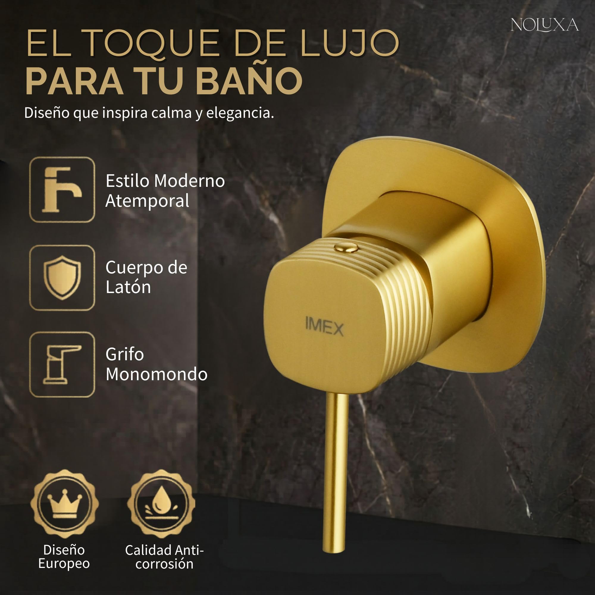 IMEX - Grifo Lavabo Empotrado Oro Cepillado | Grifo de Lavabo Monomando Pared Dorado | Mezclador Agua Fría y Caliente | Grifería en Latón con Cartucho Cerámico Ø35mm | Serie Firenze