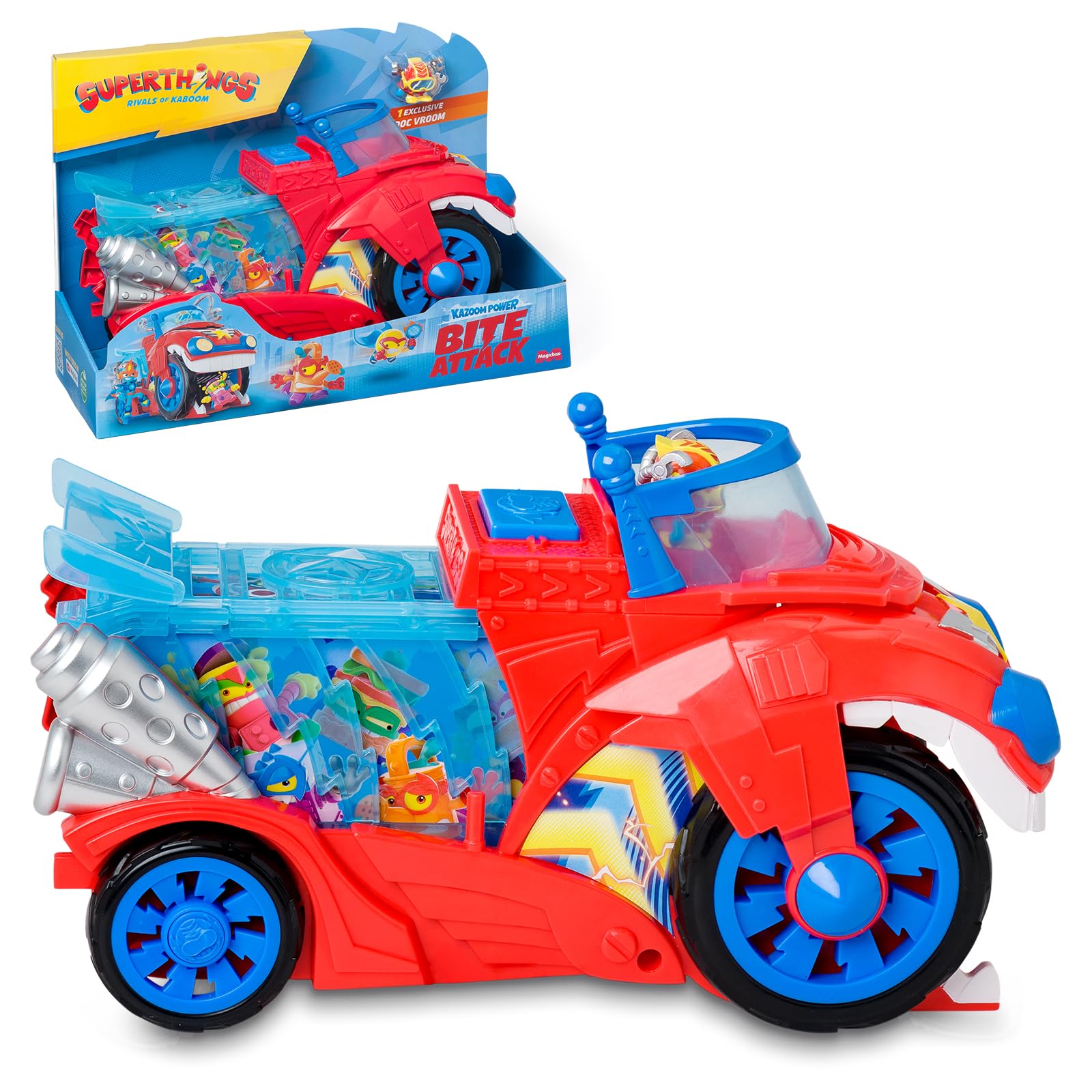 SUPERTHINGS Bite Attack SuperThings Kazoom Power Doc Vroom Vehicle Contains 1 Bite Attack Vehicle, 1 Doc Vroom Exclusive, 1 Removable Jail
