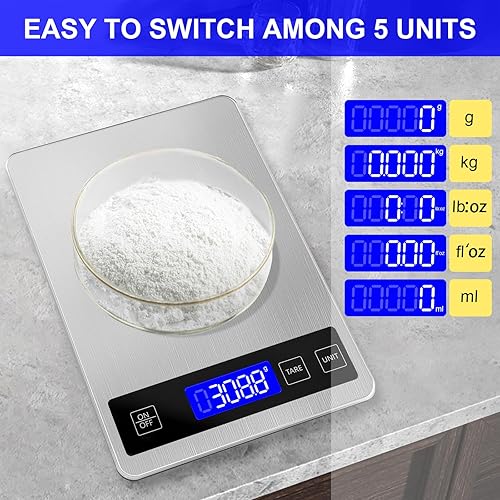 Miniatura 3 de Báscula de alimentos de 22 libras, báscula digital de cocina, gramos y onzas para perder peso, cocinar, hornear, precisión de 1 g/0.1 oz, recargable