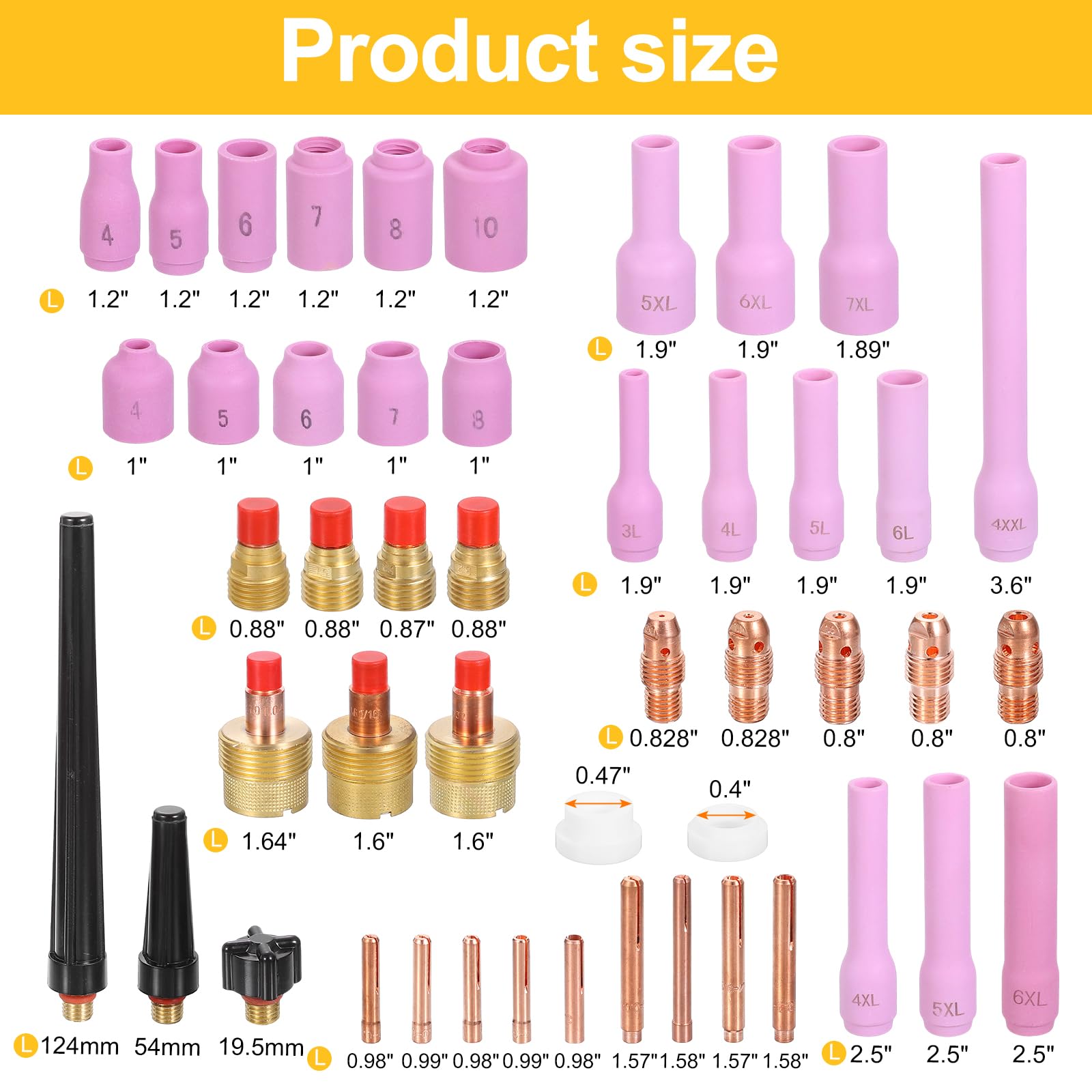 HARFINGTON Kit de 63 antorchas Tig para WP-9, WP-20, WP-25 con antorcha de soldadura TIG, conector de soporte de electrodo de tungsteno, boquilla de cerámica para equipos relacionados con soldadura