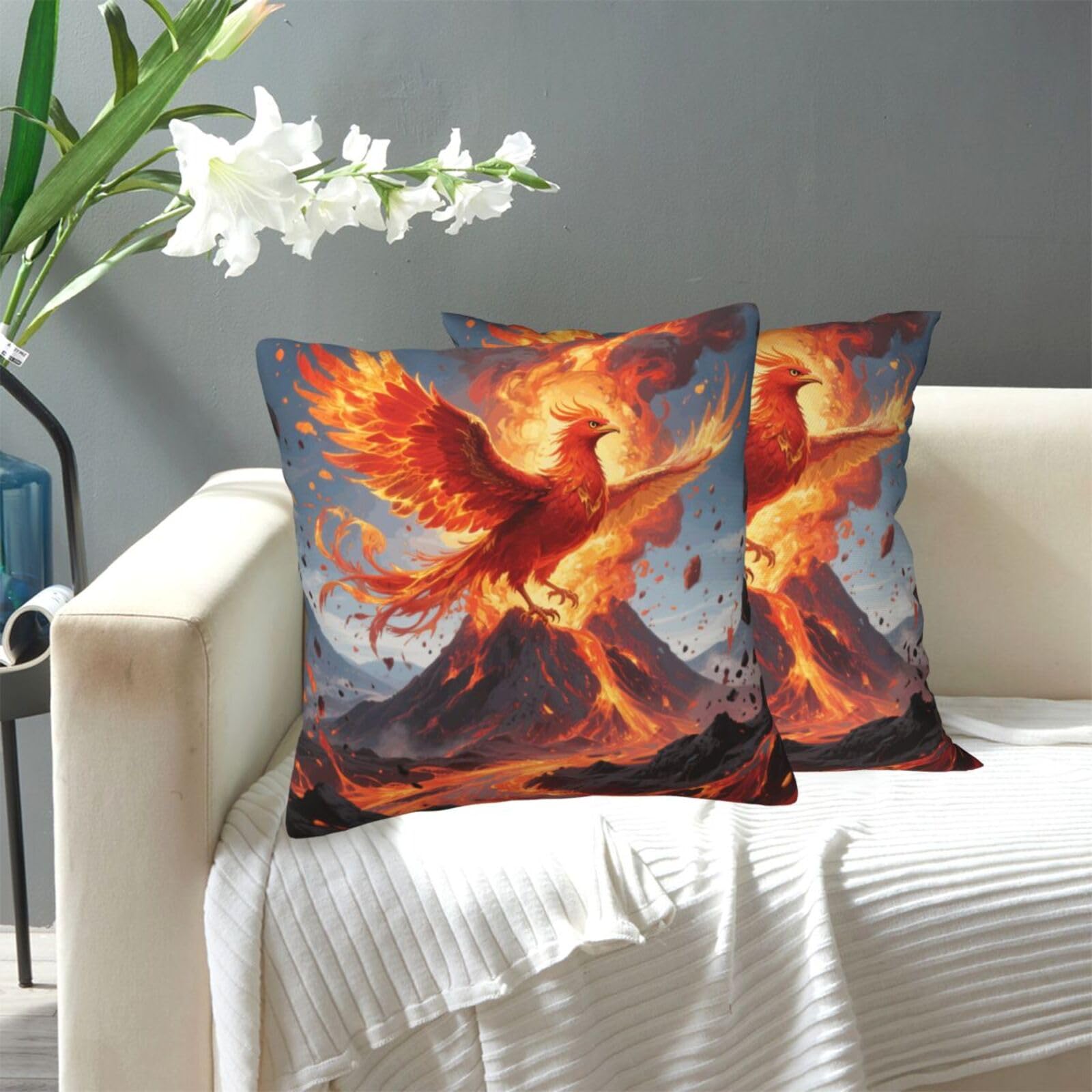 FekiLoot Decorative Throw Pillow Covers Modern Farmhouse Pillowcase Double Sided Cozy Cushion Cover for Sofa Couch Bed 20"X20" Fire Phoenix