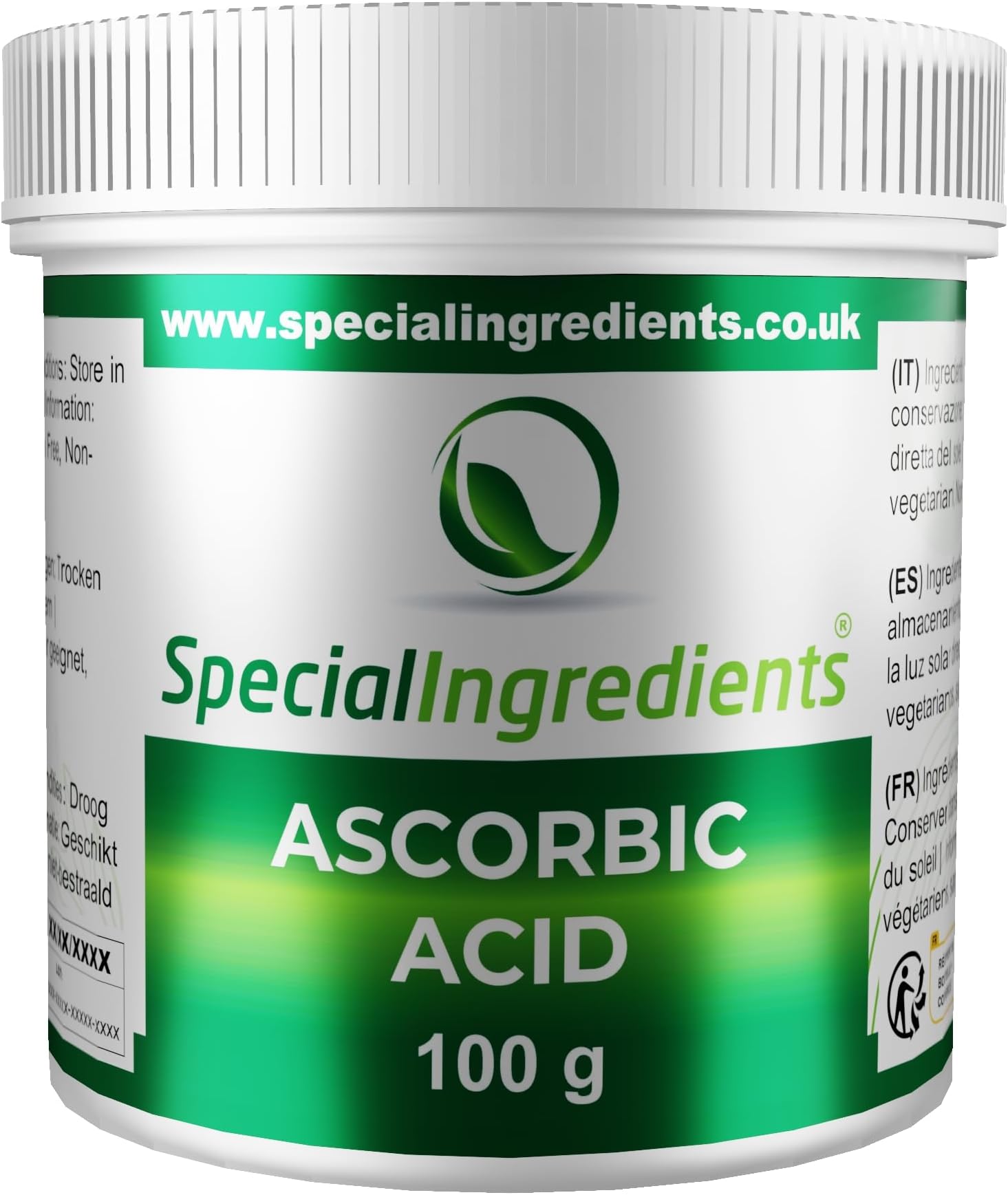 Ascorbic Acid 100g Premium Quality - Vegans, Non-GMO, Gluten Free