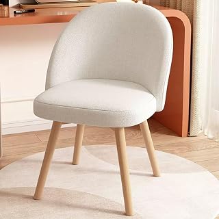 Elegante Silla Giratoria De Tocador Tapizada En Color Blanco Roto, Cómoda Y Sin Brazos, Con Respaldo Y Elegantes Patas De Madera. Ideal Para Dormitorio Y Tocador. Confeccionada En Tela De Algodón Y L