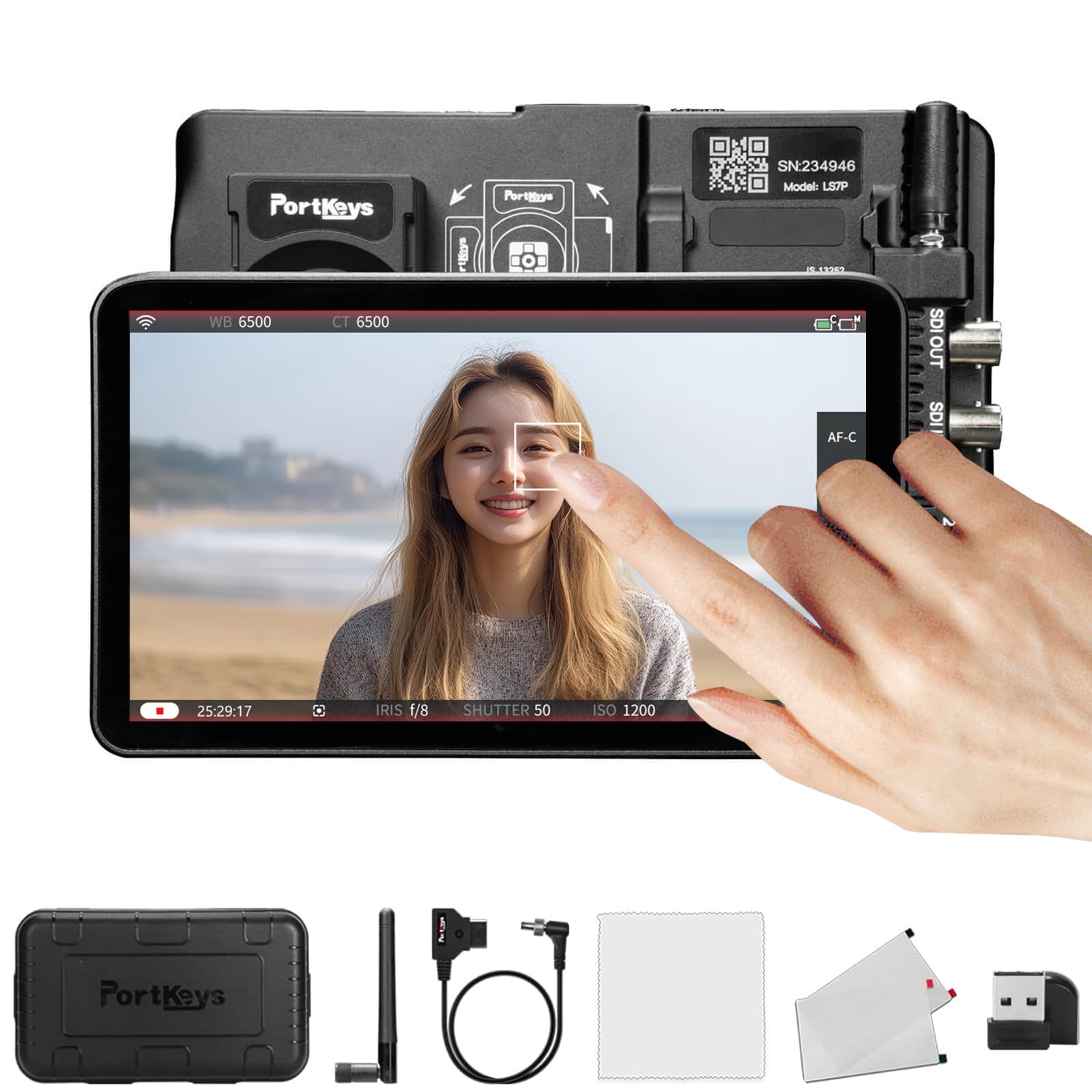 Portkeys LS7P - Monitor de cámara de 7 pulgadas, pantalla táctil, control inalámbrico, videocámara para FX3/FX6/FX30/RX10/A7S III EOS C80/C400 BMPCC 4K/6K