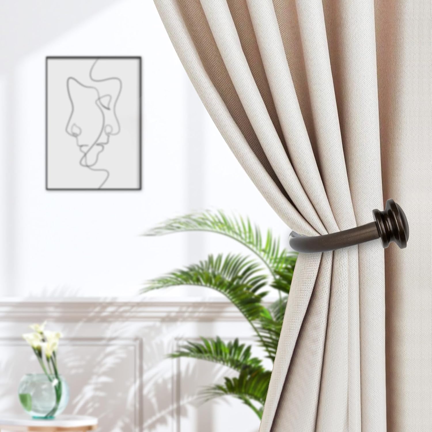 TONIAL Curtain Holdbacks 2 Pack, Decorative Window Drapery Tiebacks for Wall with Small Finials (1 Pair/2 Pack), Bronze