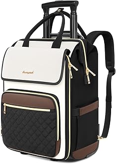 Rolling Backpack for Women, Travel Rolling Laptop Backpack with Wheels, Vertical & Horizontal Storage 2 In 1, Flip-Top Design, Water-Resistant Overnight College Underseat Carry on Luggage, Beige Brown