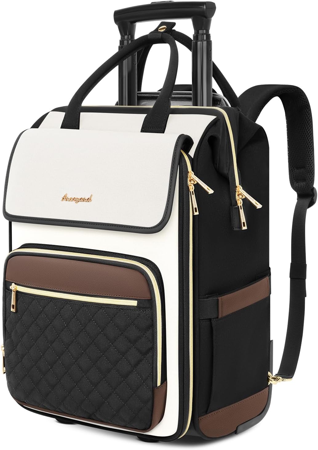 Rolling Backpack for Women, Travel Rolling Laptop Backpack with Wheels, Vertical & Horizontal Storage 2 In 1, Flip-Top Design, Water-Resistant Overnight College Underseat Carry on Luggage, Beige Brown