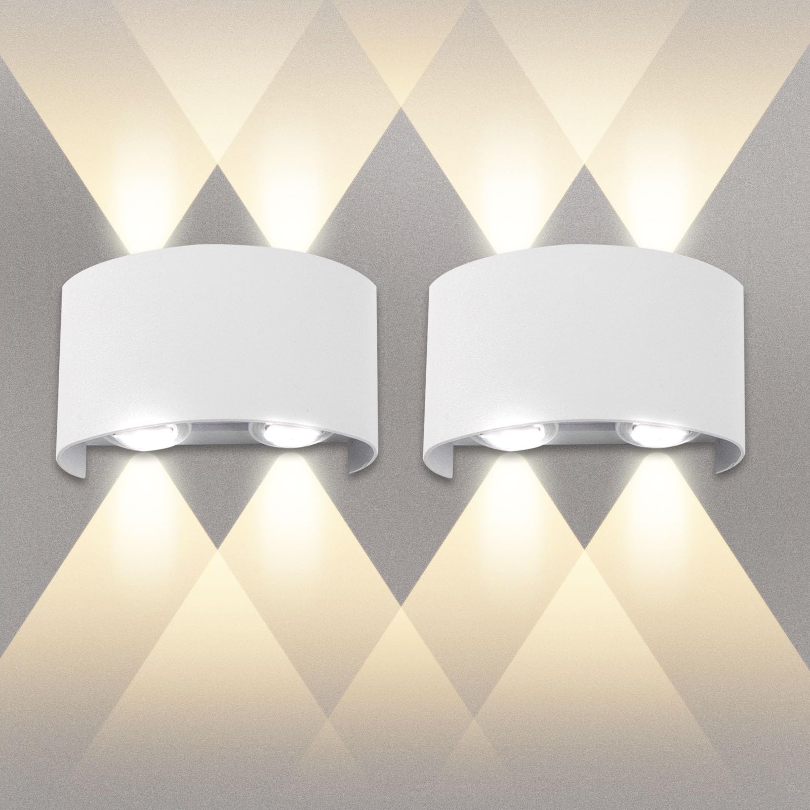 Lámpara de Pared Interior 2 Piezas 4W Apliques pared LED Luz Lámpara Moderna Blanco Luz de Blanca Cálida 3000K Apliques de Pared Arriba y Abajo para dormitorio Sala de Estar Pasillo