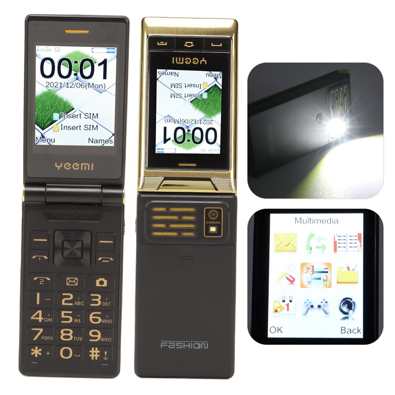 3G Unlocked Senior Flip Cell Phone, Big Button Dual SIM Seniors Cell Phone, 3.0-calowy Dwustronny Duży Ekran, 5900mAh Battery, Flip Mobile Mobile dla Starszych i Dzieci(Złoto)