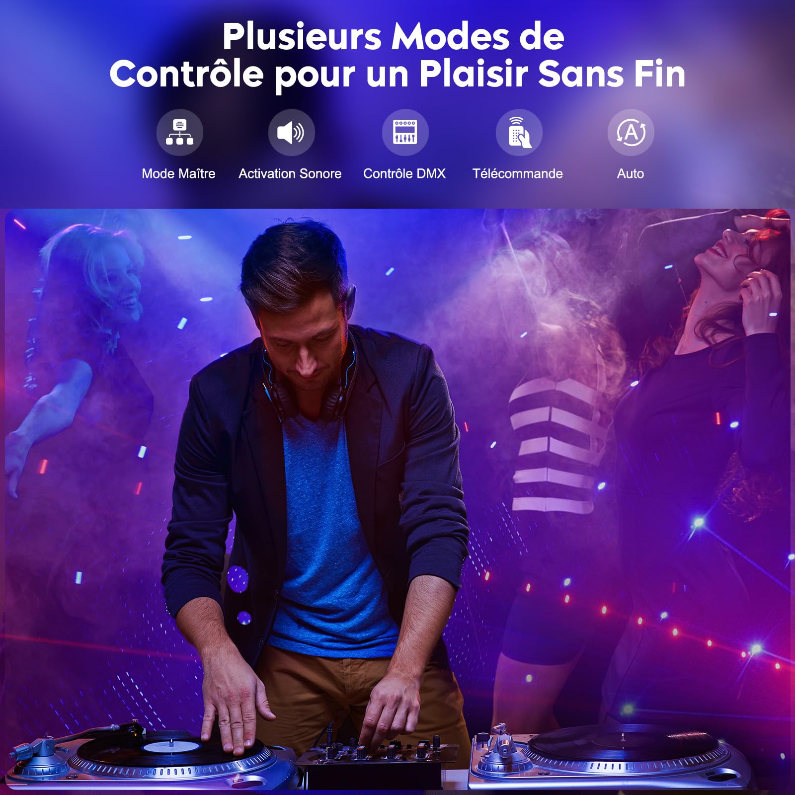 Lumière disco, Lumière DMX avec 9 Lentilles LED RVB, Projecteur DJ avec Effet Stroboscopique Activé par le son, Convient pour Fêtes, Clubs, Mariages, Concerts, Bars, Anniversaires