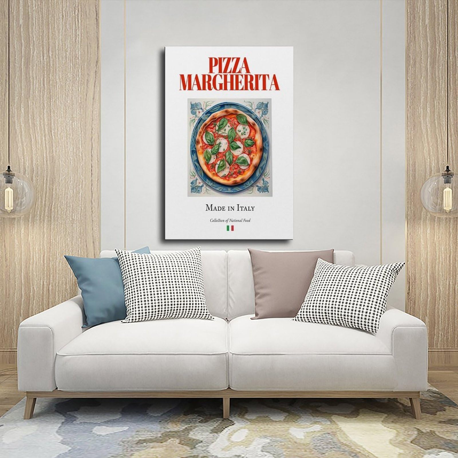 Pizza Margherita auf Maiolica Fliesenteller, Leinwand, Poster, Schlafzimmer, Dekoration, Landschaft, Büro, Raumdekoration, Geschenk, 61 x 91,4 cm (L x B)