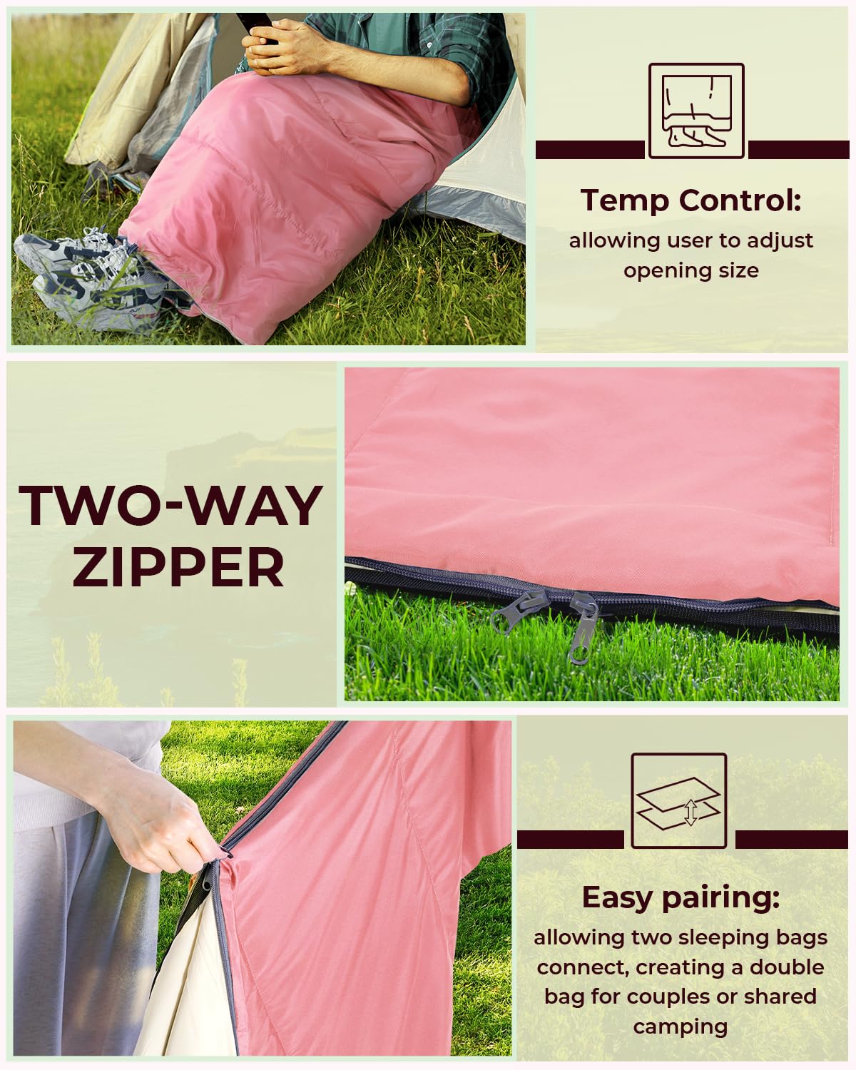 Sacco a Pelo, Ohuhu Estate Sacchi a Pelo per Adulti Sacchi a Pelo Leggero e Idrorepellente per Uso Interno ed Esterno,Zaino in Spalla e Campeggio ed Escursionismo, 15℃-25℃