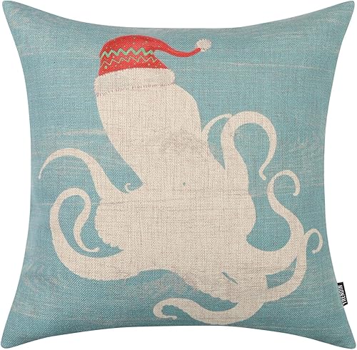 TRENDIN PL1111TR - Funda de almohada con texto en inglés "Merry Christmas", 18 x 18 pulgadas, decoración para sofá, sillón, color rojo