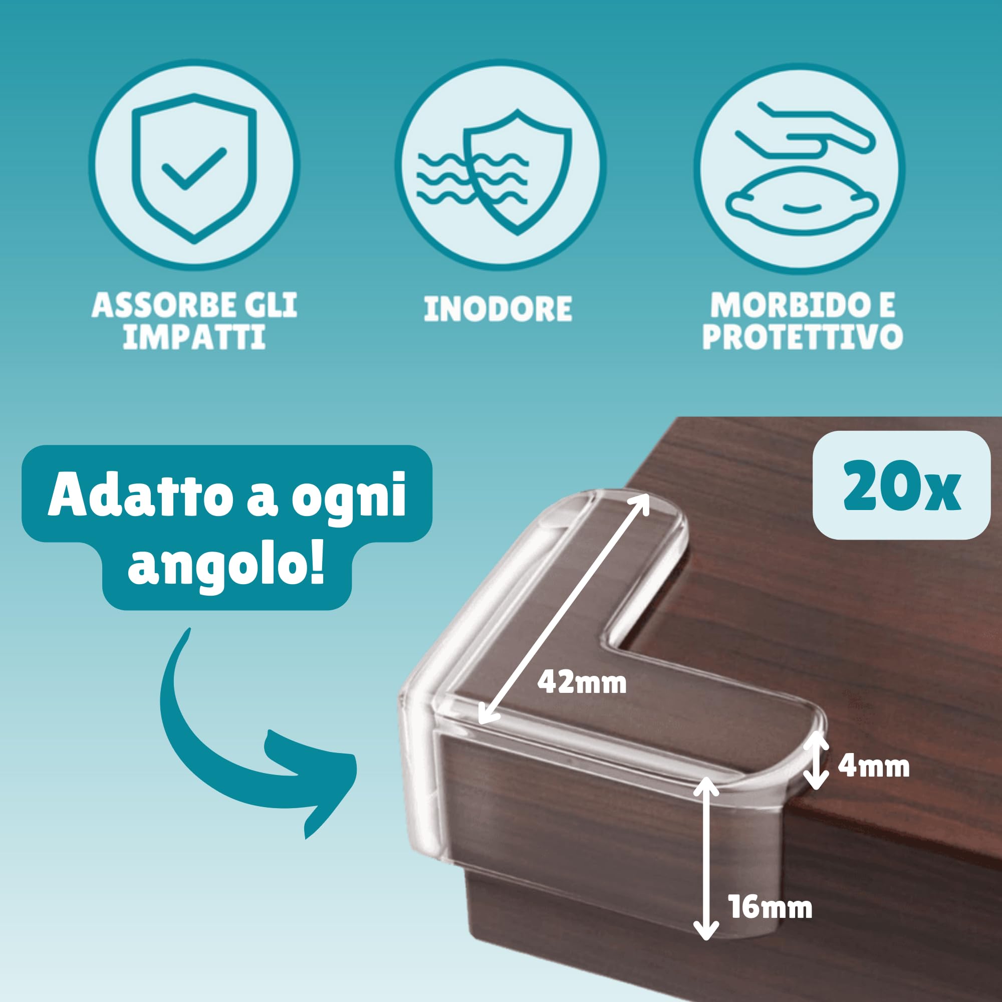 Paraspigoli Bambini Gomma Adesivo Acrilico EXTRA STRONG - Para Spigoli Bimbi Trasparenti Kit Sicurezza