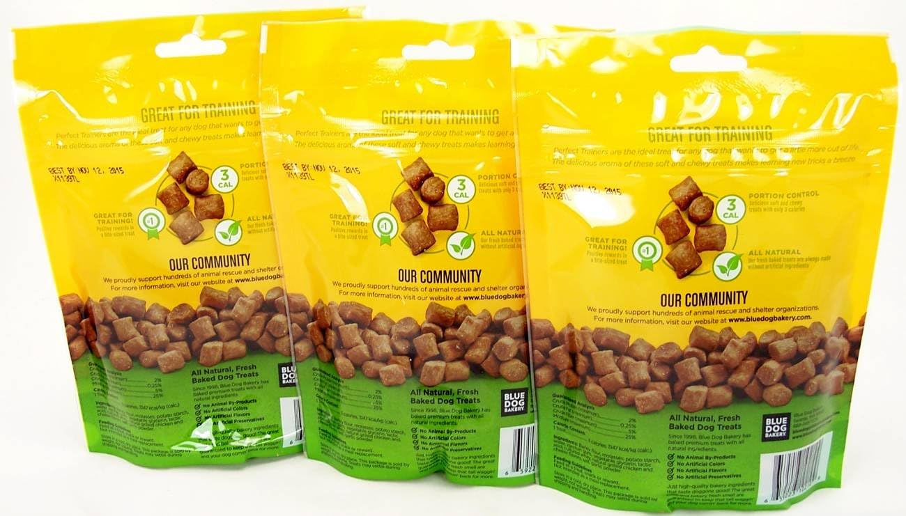 Blue Dog Bakery Perfect Trainers All Natural Dog Treats, Chicken and Cheese 6-Ounce Bags (Pack of 3)