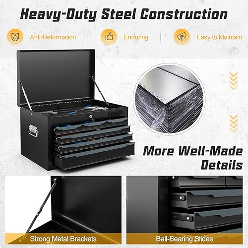 Miniatura 3 de ARNOT - Caja de herramientas grande de metal, con 6 cajones y bandeja superior, caja de herramientas de acero resistente con cajones de bloqueo