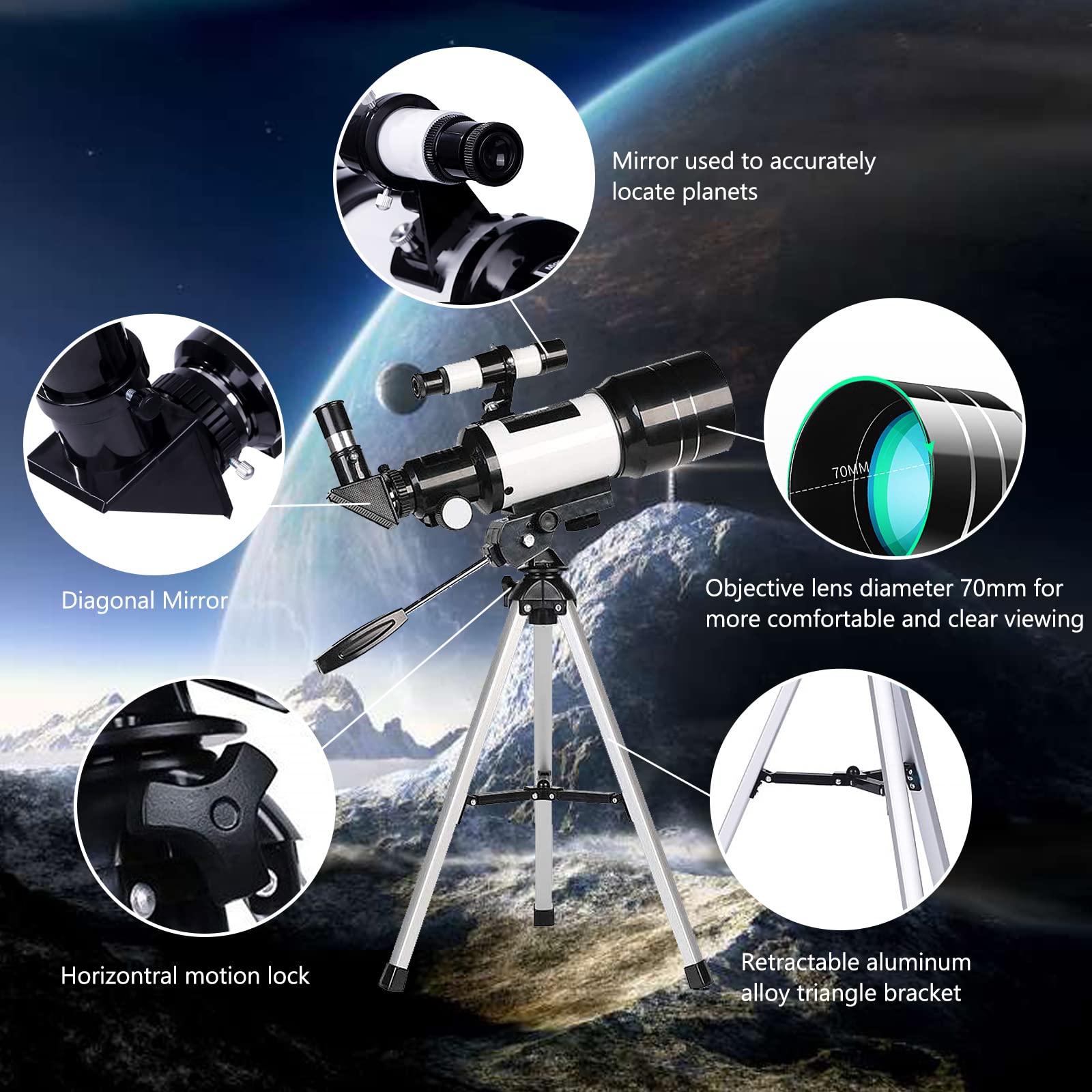 Télescope Astronomique 400 Mm Télescope Débutant 70 Mm Ouverture