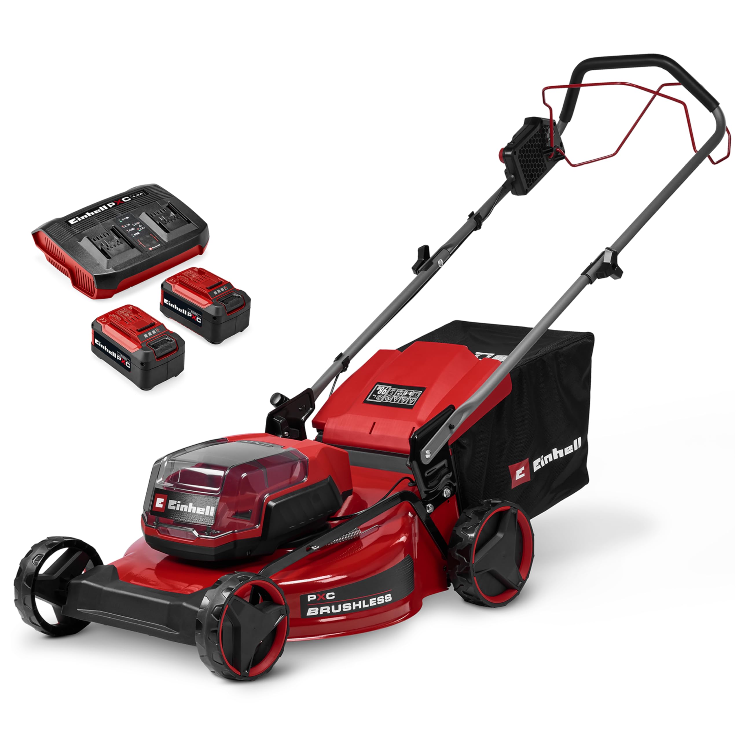 Einhell cortacésped con batería GC-CM 36/51 S Li BL (2x5,2Ah) Power X-Change (36 V, 51 cm de Ancho de Corte, hasta 750 m², Brushless, Cesta colectora 50 L, Incl. 2 baterías 5,2 Ah + Twincharger)