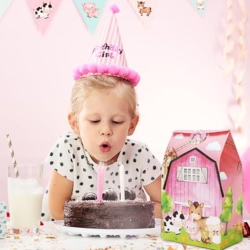 Miniatura 7 de Whaline 24 bolsas de regalo rosas de animales de granja con etiqueta adhesiva, bolsas de regalo de animales de granja, bolsas de papel para baby