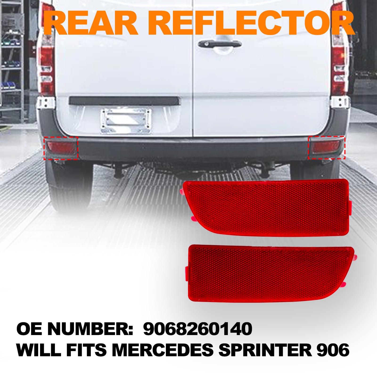 MP&PV Rear Bumper Reflector Left & Right Compatible with Dodge Freightliner Mercedes Van Sprinter 2500 3500 W906 2007-2018 OE 9068260040,9068260140
