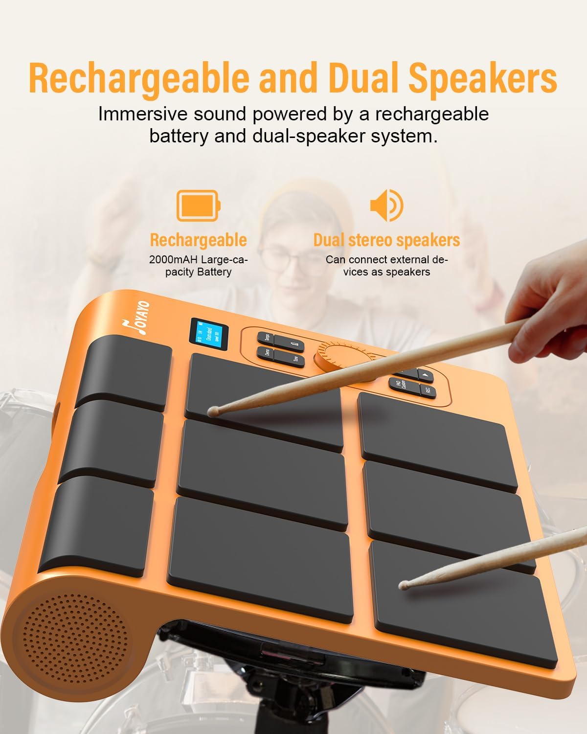 9 Pads Electronic Drum Pad, Electronic Tabletop Drum Set for Beginner, Portable Digital Drum Kit with Velocity Sensitivity, LED Drum Pad Lights, MIDI Support for Mac & PC, Orange thumbnail