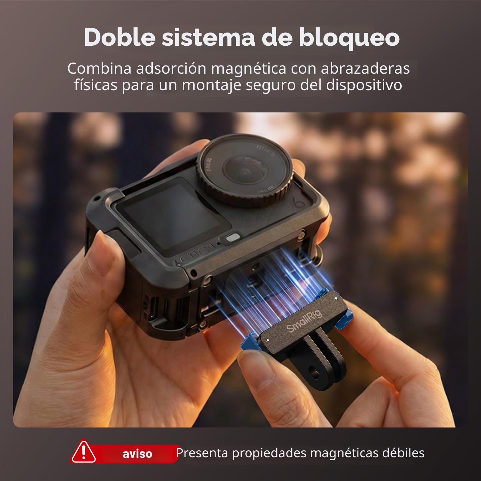 SMALLRIG Adaptador Magnético de Liberación Rápida para DJI Osmo Action 6/Nano, 2 Piezas con Montura de 2 Pines y Rosca 1/4"-20 para Trípode/Palo Selfie - 5918