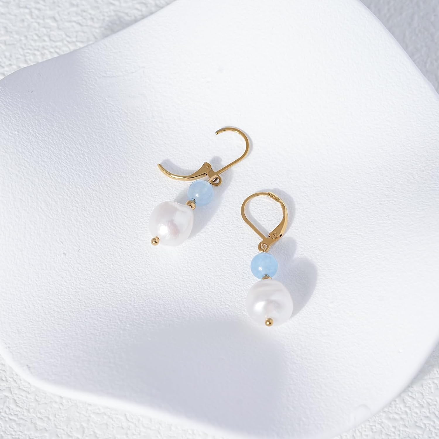 Natural Freshwater Pearl Gemstone Lever Back Earring 18k Gold-Plated Hoop Drop Earring Baroque Pearl Jewelry Birthday Gift for Wife Girlfriend Mother