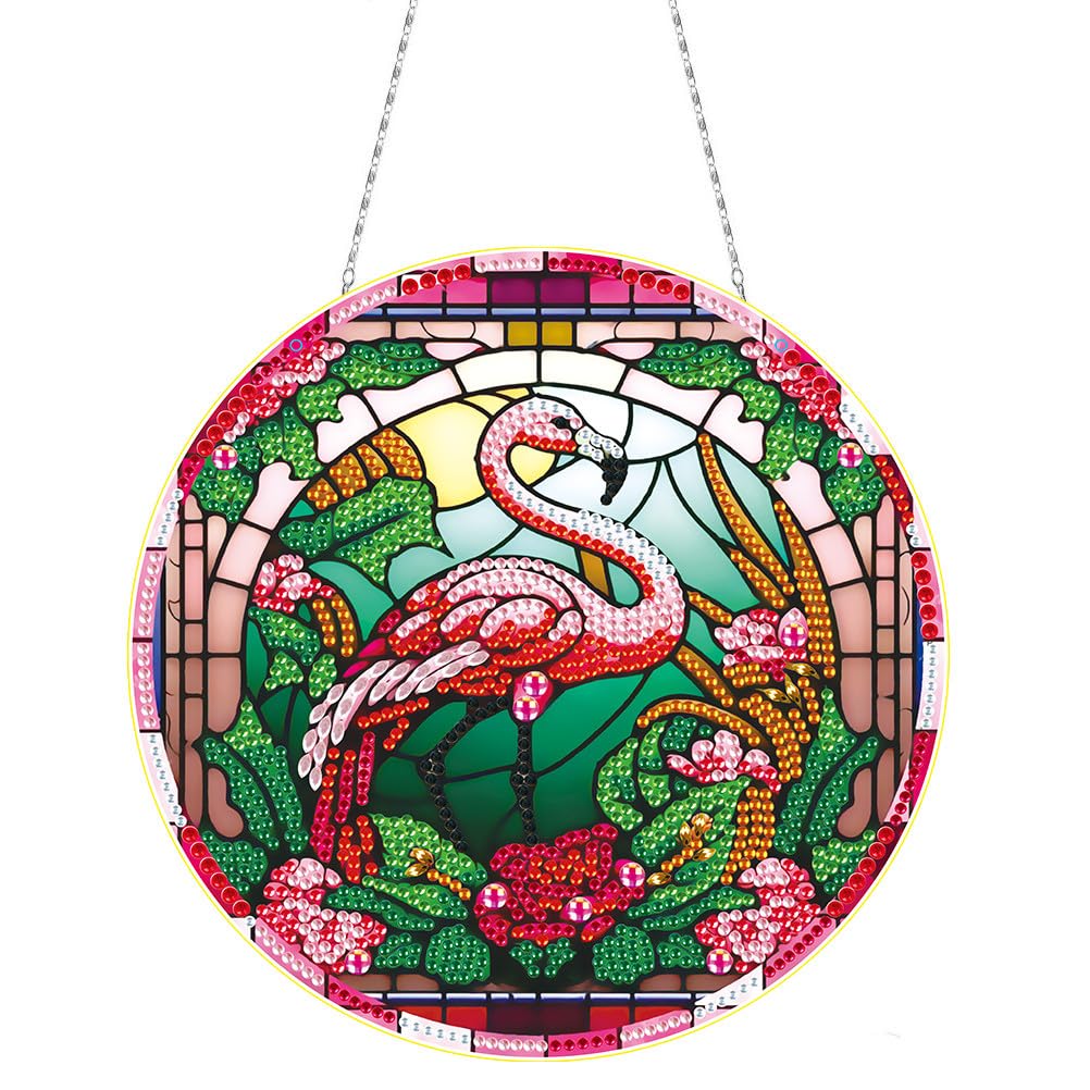 DIY Acrylic Diamond Art Painting Wreath Kits Special Shaped Rhinestone Round Diamond Art Window Hanging Pendants Decorations Kits (Single Side Point