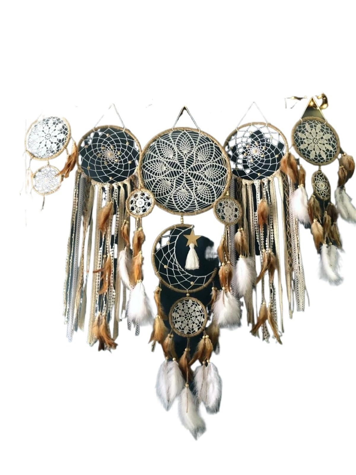 Dream Catcher Wind Chime, Handmade Feather Pendant, Indoor Tassel, Wall Hanging, Wedding Decoration, Kids Room Decor for Bedroom(Style03)