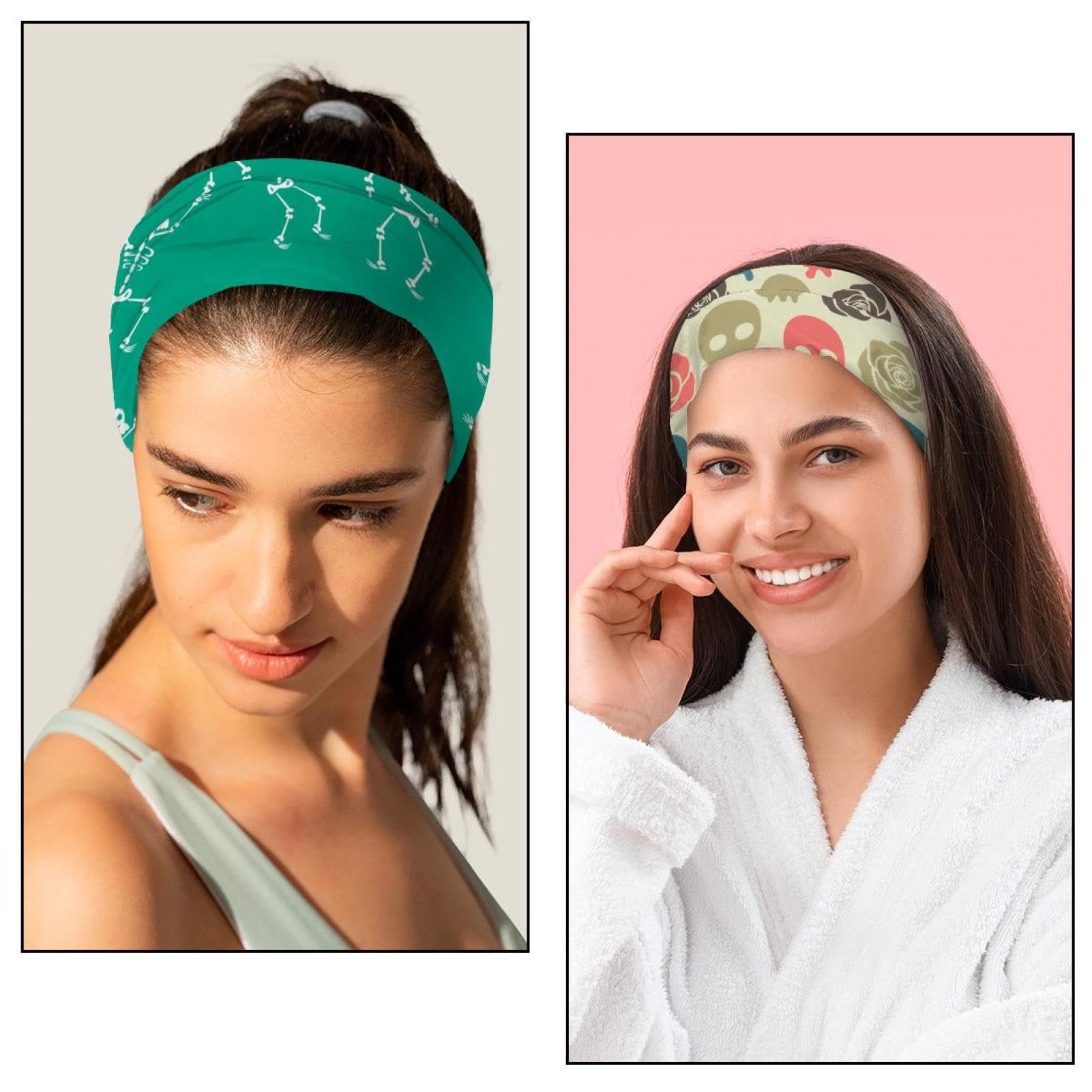Lot de 6 bandeaux élastiques antidérapants pour femme, motif tête de mort pour yoga, sport, entraînement