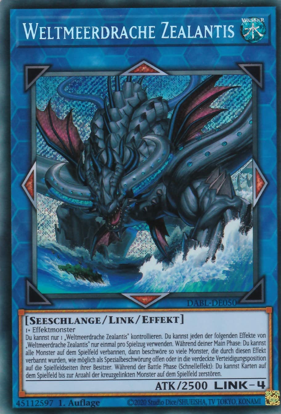 TCG DABL-DE050 - World Sea Dragon Zealantis - Secret Rare - German - 1st Edition - in Set with Ultrapro Toploader - Yugioh