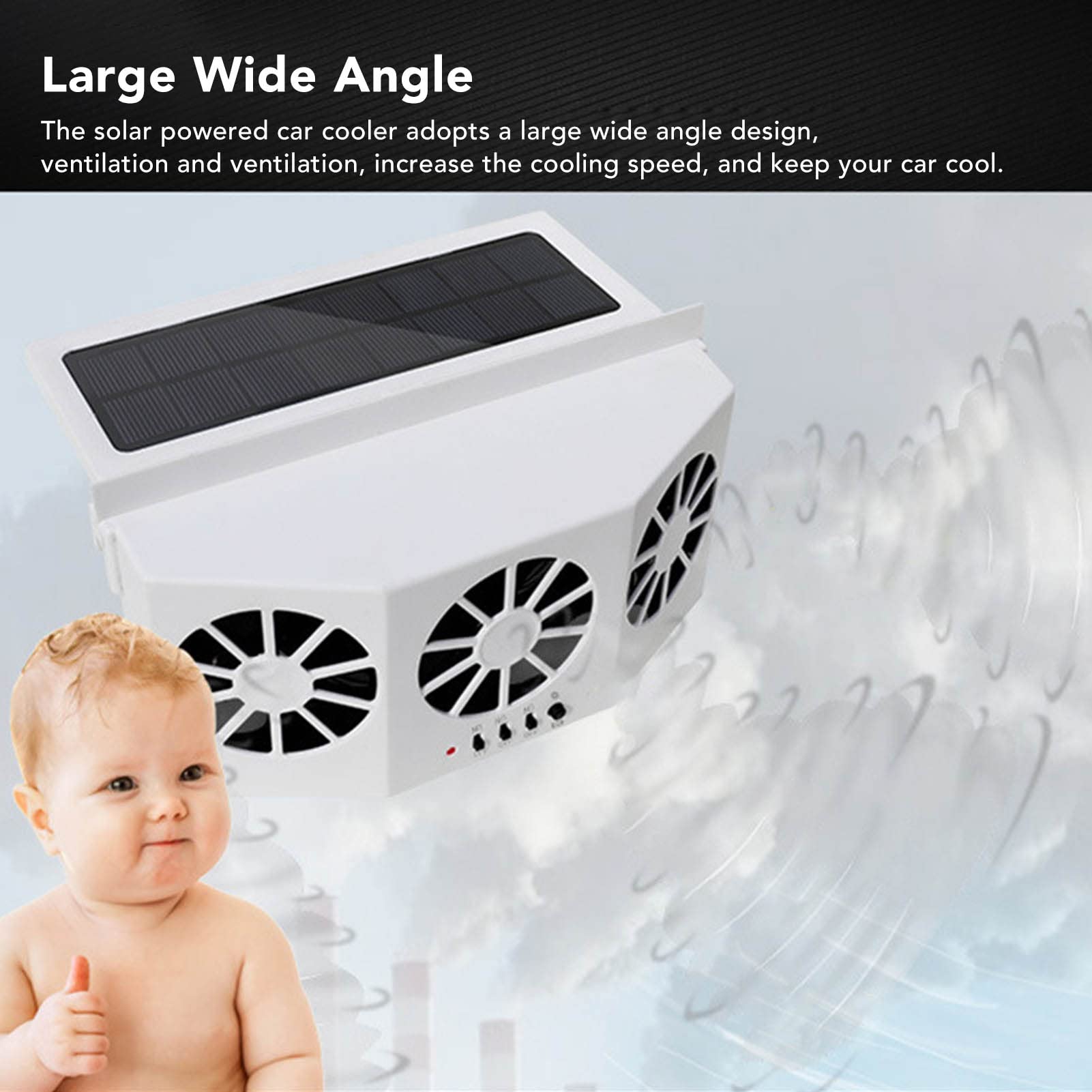 Plplaaoo Solar Powered Car Ventilator with Three Fans,5000Rpm Car Solar Powered Window Exhaust Fan,Large Wide Angle 3 Fans Deodorant Energy Saving Car Exhaust Ventilation Fan,Air Cooling Fan System