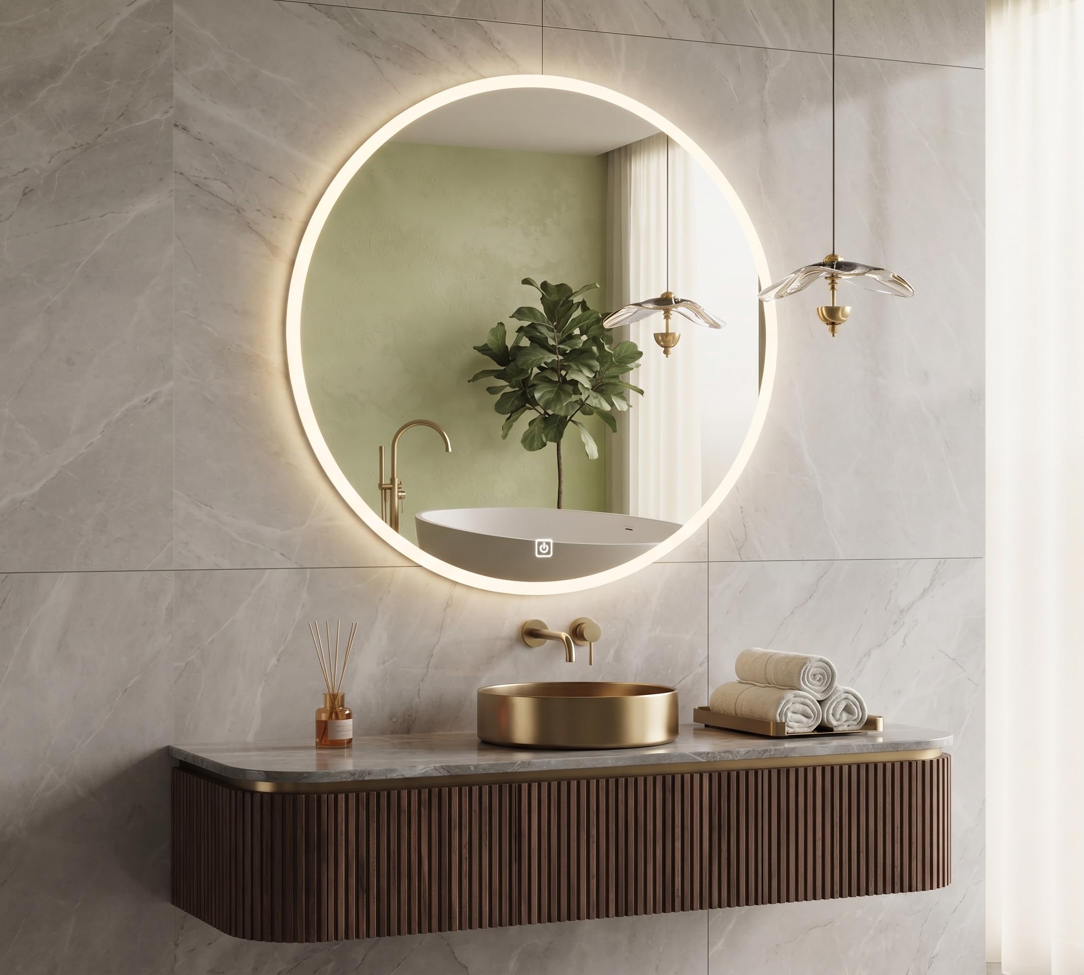 Biznest Round Bathroom Led Mirror Lights Illuminated Demister Pad Antifog Touch Design 1 (50x50cm)