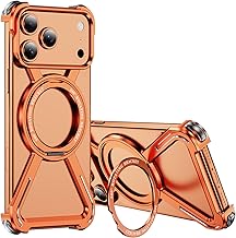 IMEIKONST iPhone 17 Pro Max Case with Magnetic Stand 360 Rotating, Titanium Frameless Protective Cover Military Grade Shockproof Case for iPhone 17 Pro Max Orange THJ