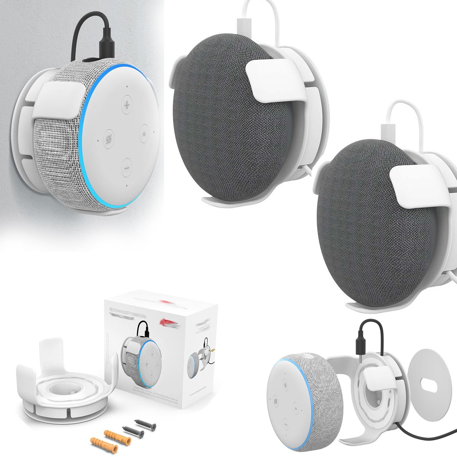 Supporto da parete Echo Dot, 2 supporti da parete per Echo Dot di 3a, 4a e 5a generazione, gestione dei cavi integrata, accessori salvaspazio per altoparlanti Dot Smart, con viti (2 pezzi)