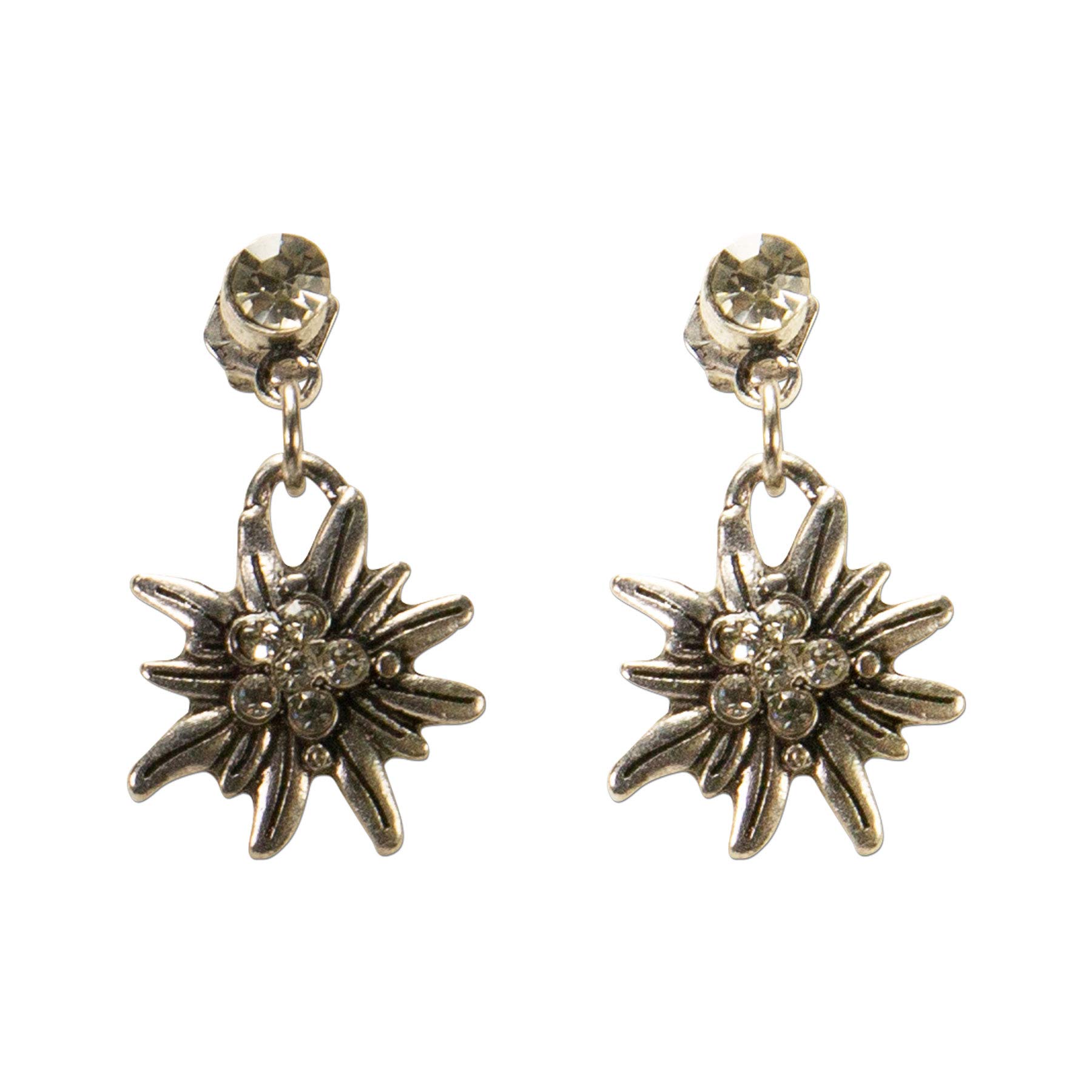 Alpenflüstern Trachtenschmuck-Set Perlen-Trachtenkette, Trachten-Armband und Trachten-Ohrhänger Strass-Edelweiss - Damen-Trachten-Schmuck, Trachtenset Kette, Armkette und Ohrringe SET038
