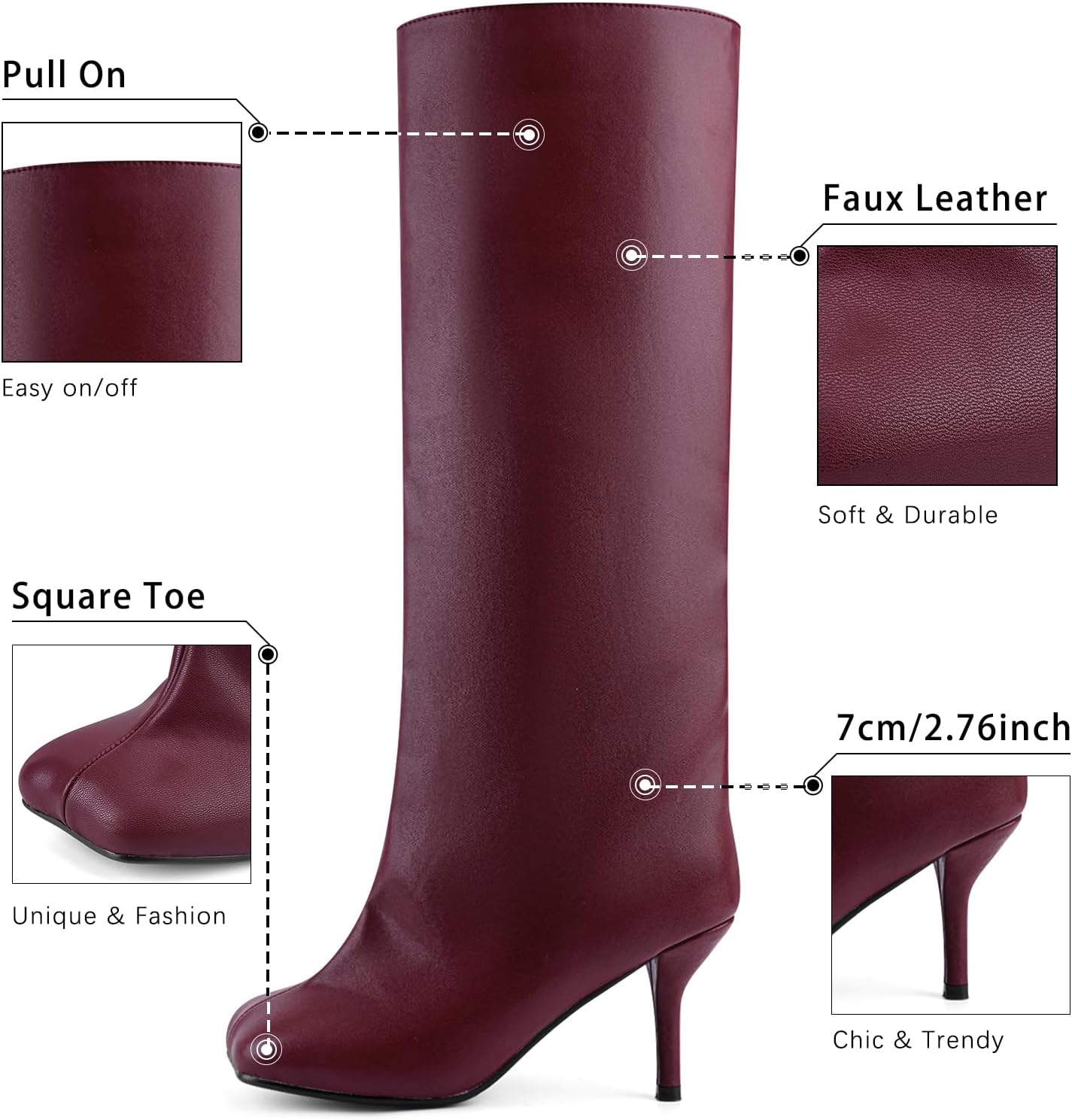 Women's Knee High Suede Boots for Women Wide Calf Square Toe Stiletto Heels Tall Boots Pull On High Heel Long Booties - Image 4
