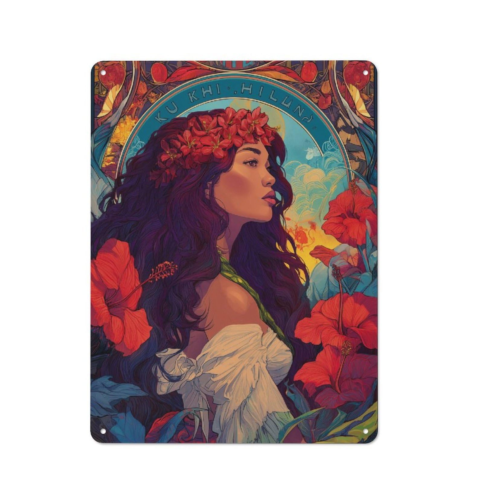 Junmoney Hibiscus Queen Metal Plaque With Design 40X30cm, Vintage Bistro Wall Plaque For Coffee Bar, Kitchen, Bistro Or Tea Corner