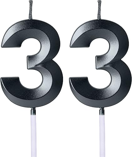Velas negras de 33 cumpleaños para pasteles, número 33 3 velas para decoración de tartas para fiestas, aniversarios, bodas, celebraciones