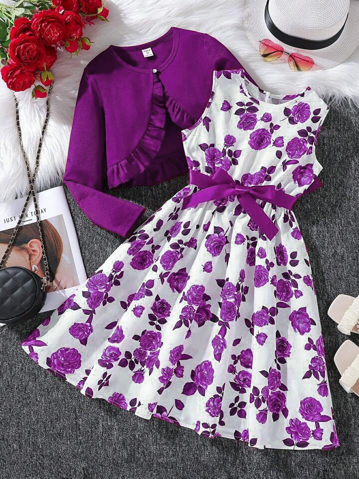 Image of ER Life Style Girls Floral Printed Frocks and Dresses (Magenta, Age 2-3 Years, Knee-Length, A-Line, Cotton)