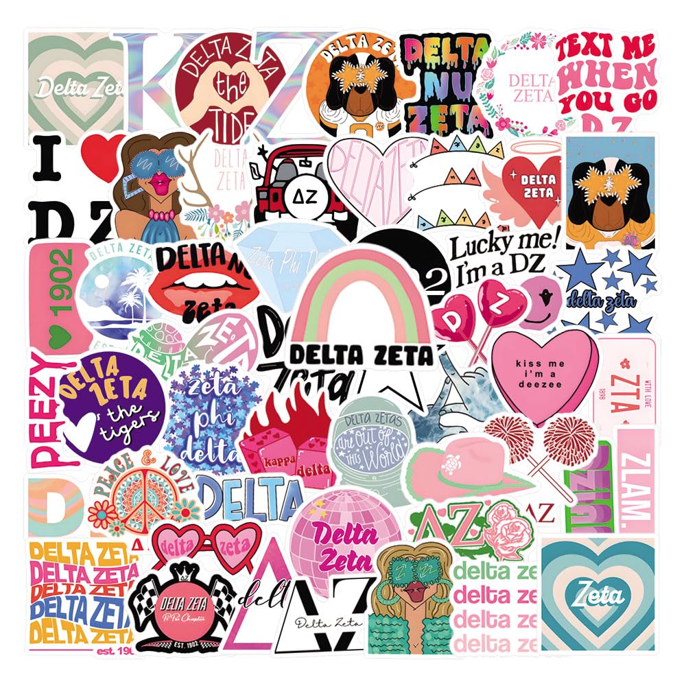 66Pcs Delta Zeta Stickers Pack, Aesthetic Vinyl Waterproof Sticker Decals for Water Bottle,Laptop,Phone,Skateboard,Scrapbooking,Bumper Choice for Fans for Party Supply…