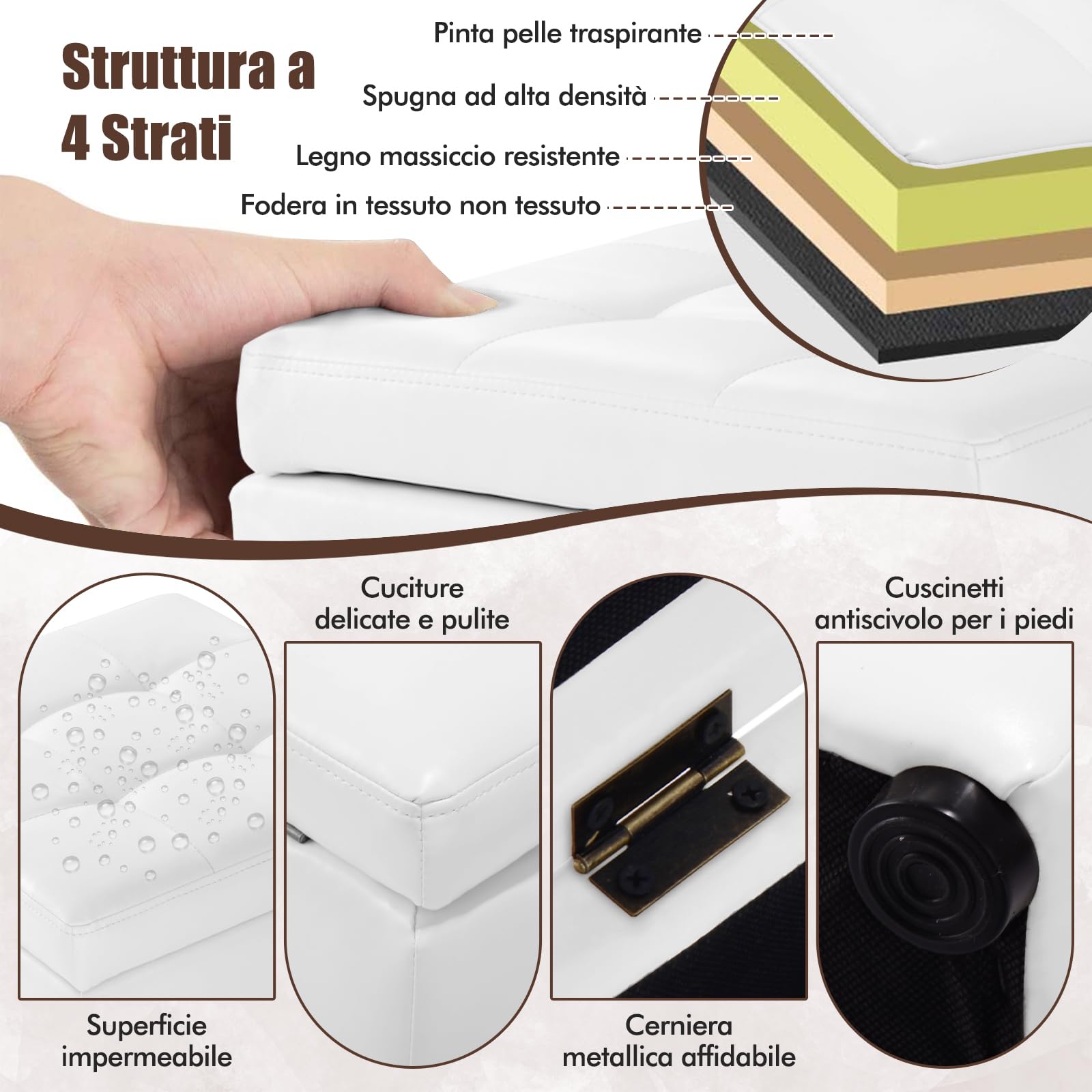 COSTWAY Pouf Contenitore Quadrato, Cubo Poggiapiedi di 30 L, Carico Max. 150 kg, 40 x 40 x 40 cm (Bianco)