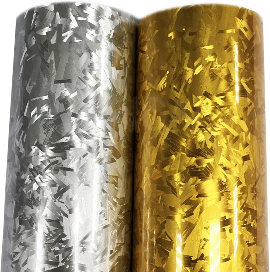 Queenbox 7.8x59.8in Silver Irregular Forged Car Vinyl Wrap, Carbon Fiber Self-Adhesive Air Release Car Sticker Decal for Auto Scooter Furniture