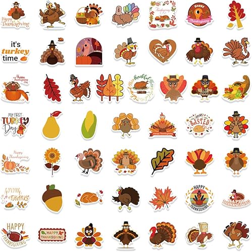 Miniatura 7 de Calcomanías de Acción de Gracias, paquete de 100 unidades, calcomanías de otoño de calabaza, pavo, impermeables, lindas calcomanías estéticas para