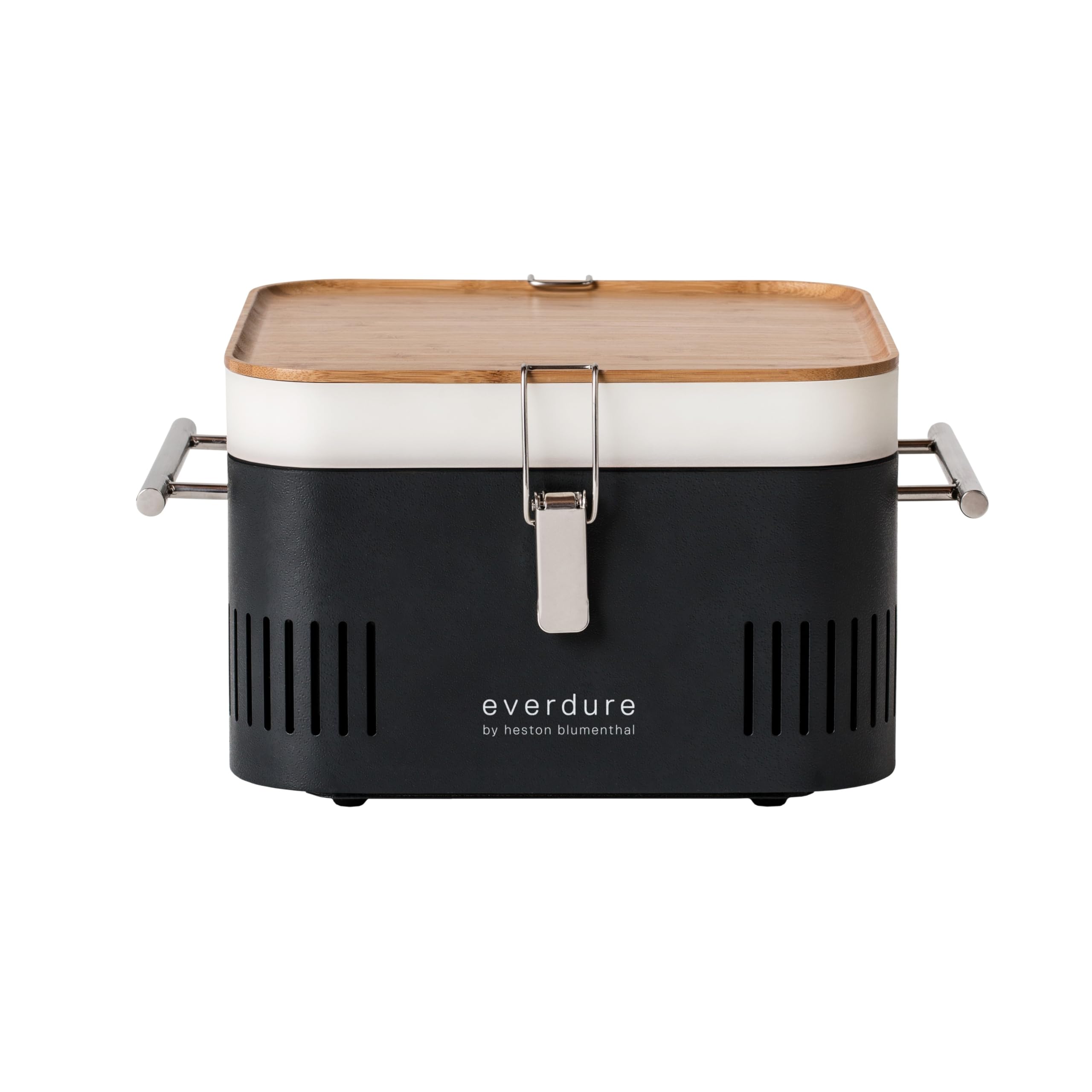 Everdure CUBE Portable Charcoal Grill, Tabletop BBQ, Perfect Tailgate, Beach, Patio, or Camping Grill, Lightweight & Compact Small Grill with Preparation Board & Food Storage Tray, Graphite