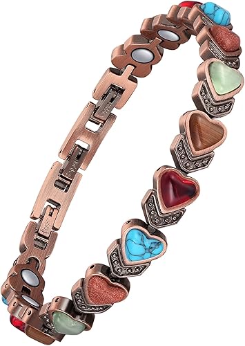 Miniatura 10 de Jecanori Pulseras de cobre para mujer, pulseras magnéticas para mujer con 3800 imanes Gauss Ultra y herramienta de tamaño, elegante piedra preciosa