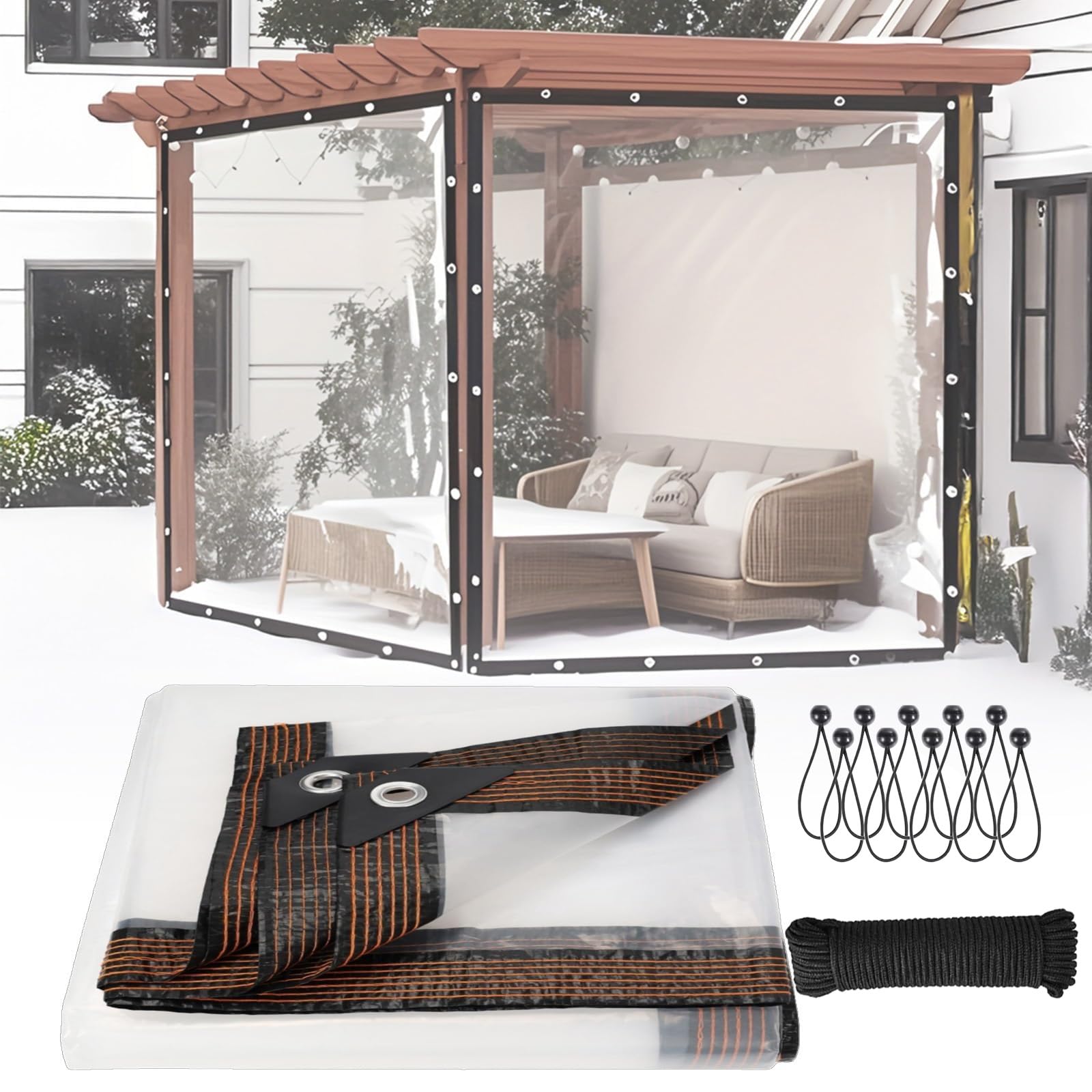 Bâche transparente en PVC 6x7,5m avec œillets pour extérieur