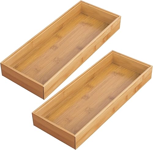 Miniatura 9 de mDesign Organizador de cajones de madera de bambú, bandeja de almacenamiento apilable de 15 pulgadas de largo para cajones de cocina/gabinete,
