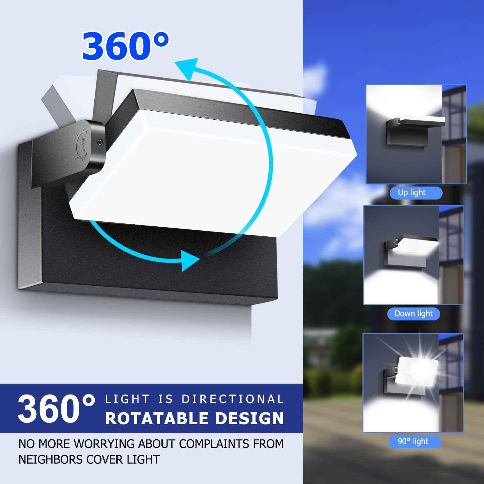 60W LED Outdoor Wall Lights with 360 Rotation Flood Lights Outdoor 5000K 4000K 3000K 3 Colors Changeable Outside — view 3